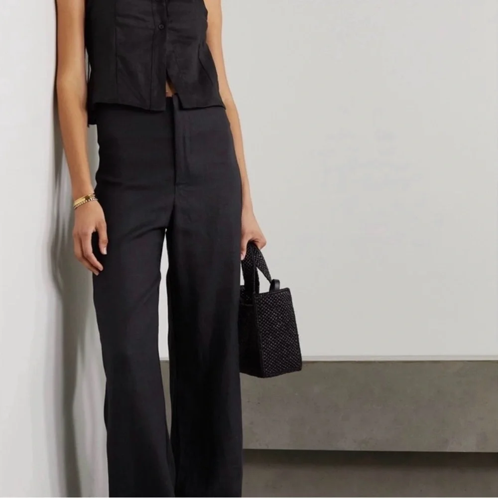 Faithfull The Brand Vincente Linen Wide Leg Pants Black NWT Medium - Picture 2 of 13